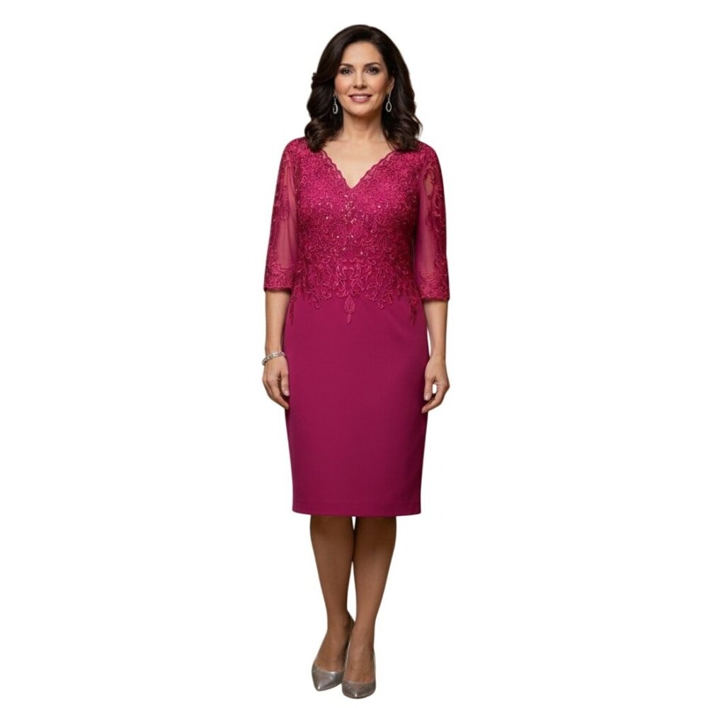 JJs House New Burgundy Lace V-Neck A-Line Dress M Mother of Bride Groom Formal
